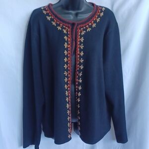 Carducci Womens Cardigan Sweater Long Sleeve Black, embroidered, ptp - 24"